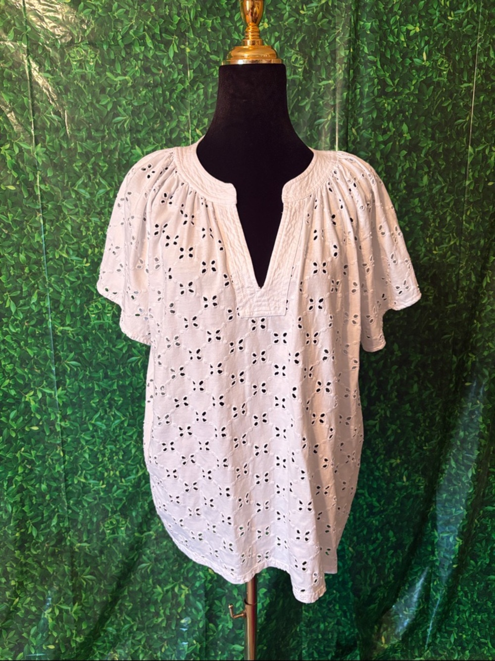 Loft White Eyelet Split-Neck Women's Top